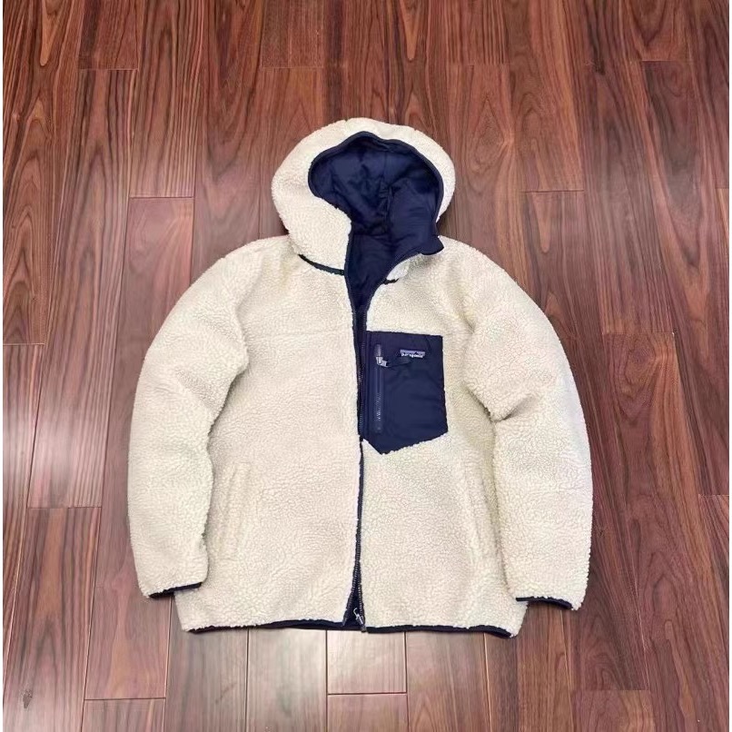 現貨藏藍S Patagonia 巴塔哥尼亞 毛絨 雙面穿 兩面穿 連帽 風衣外套-細節圖4