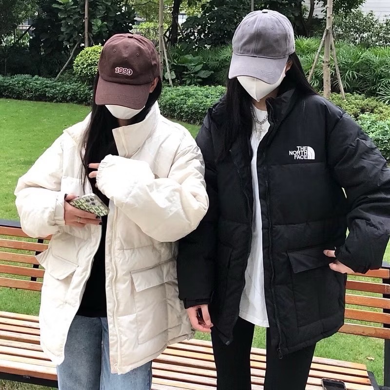 現貨M 奶油白超美😍兩色 刺繡小LOGO北面 北臉 夾棉 高領 鋪棉外套 厚外套-細節圖3