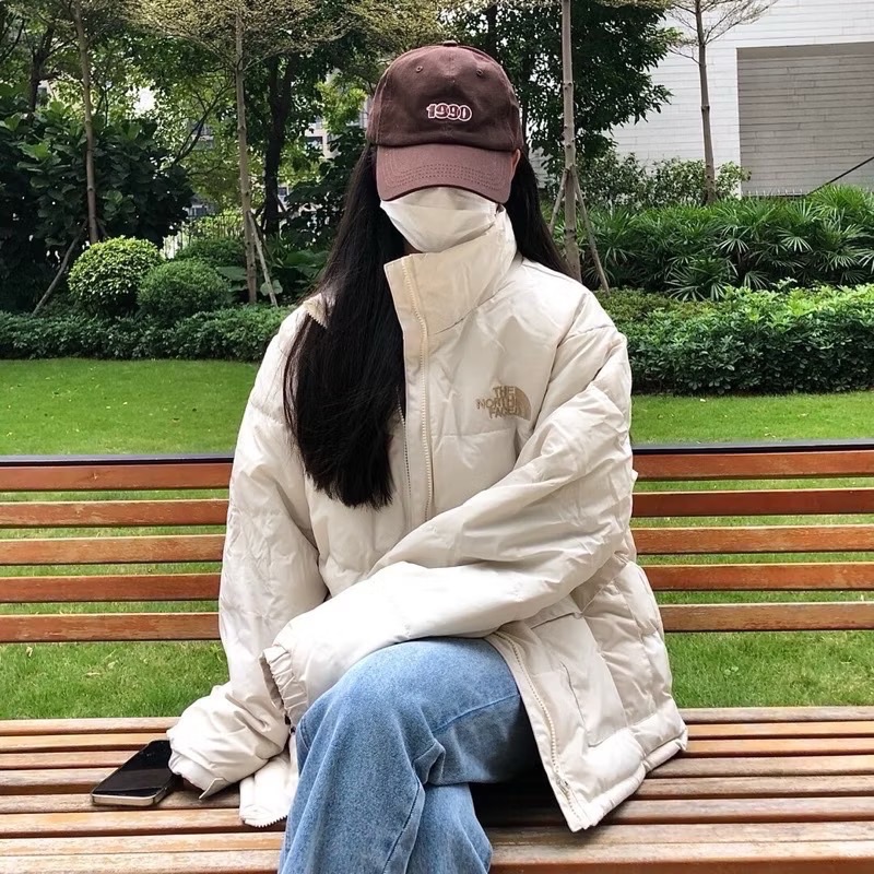 現貨M 奶油白超美😍兩色 刺繡小LOGO北面 北臉 夾棉 高領 鋪棉外套 厚外套-細節圖6