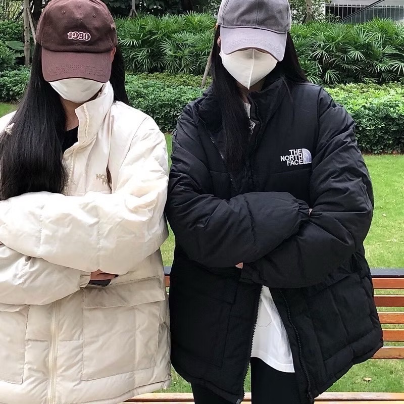 現貨M 奶油白超美😍兩色 刺繡小LOGO北面 北臉 夾棉 高領 鋪棉外套 厚外套-細節圖7