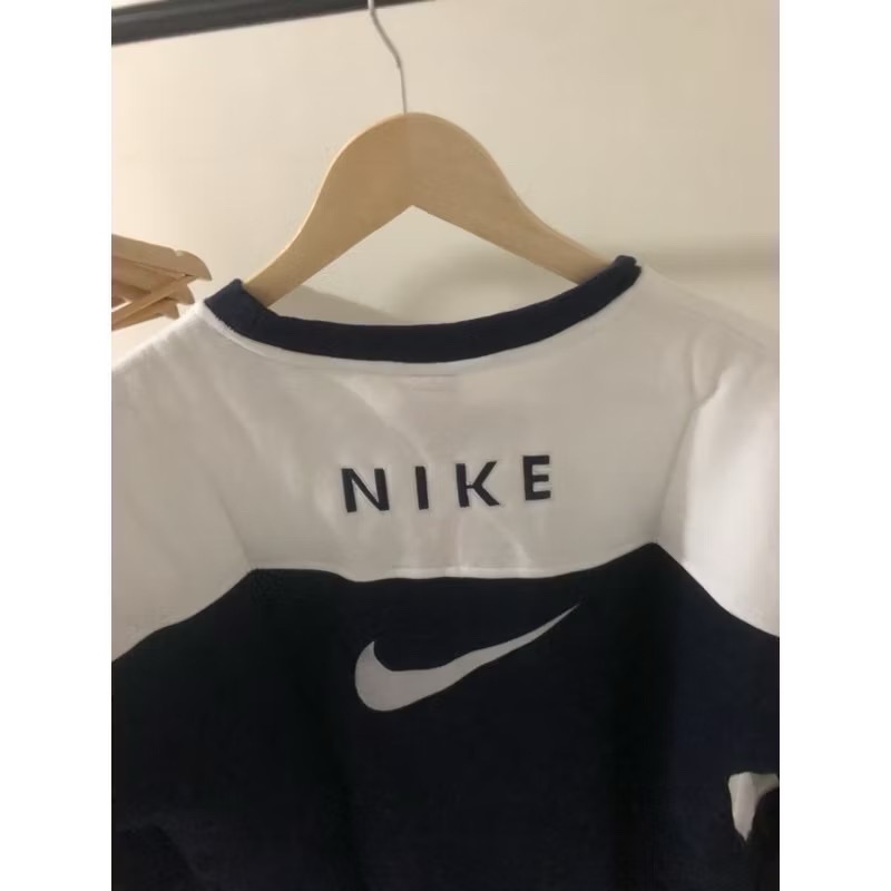 現貨 深藍NIKE 90s vintage sweatshirt 刺繡 小LOGO 小勾 拼色 長袖 衛衣 大學T-細節圖4