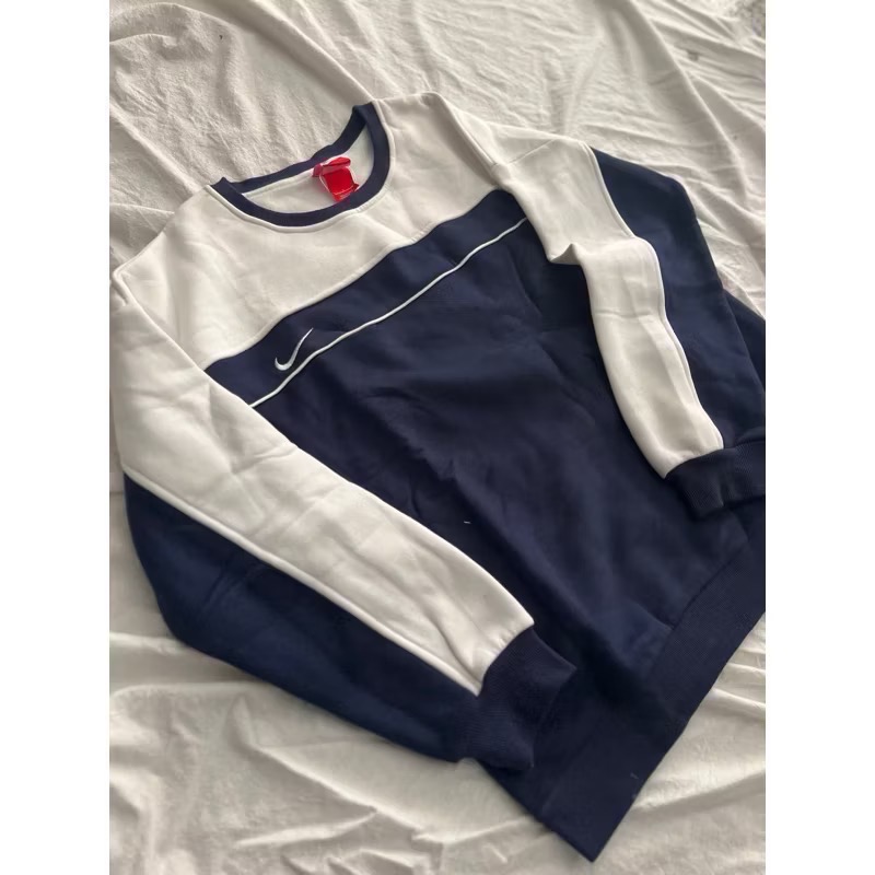 現貨 深藍NIKE 90s vintage sweatshirt 刺繡 小LOGO 小勾 拼色 長袖 衛衣 大學T-細節圖6