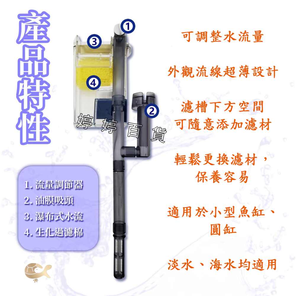 松寶 SOBO 超薄外掛過濾器 帶除油膜 循環過濾 小型魚缸過濾 圓缸適用 流量可調 婷婷水族 兩棲爬寵-細節圖2