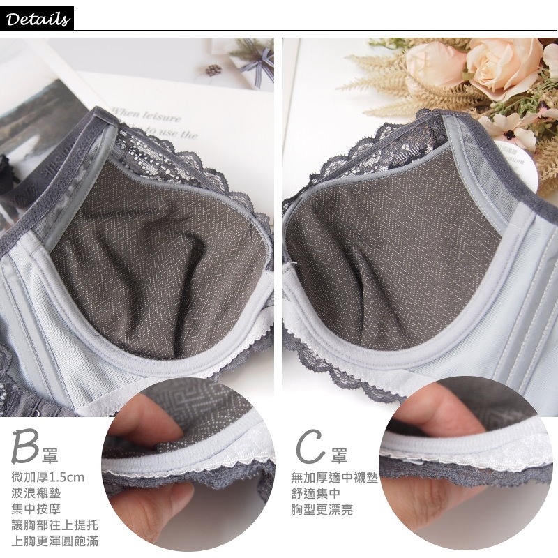 <星光>竹炭紗透氣吸汗軟鋼圈蕾絲調整型內衣。集中 舒適。B.C罩7956-細節圖2