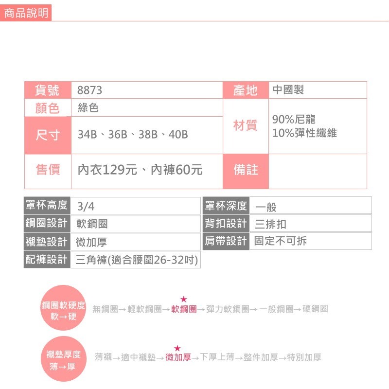 <星光>舒適軟鋼圈蕾絲調整型內衣。側邊加高 更包覆。34B 36B 38B 40B B罩8873-細節圖8