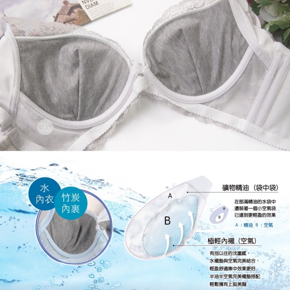 類似蕾黛絲的真水胸罩 水袋內衣。輕軟鋼圈 集中舒適 側邊加高 穩定 防外擴副乳。A.B罩8870 新款上市-細節圖2
