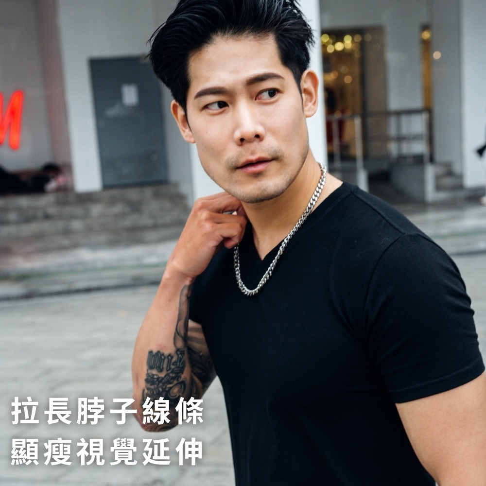 ◖現貨快速出貨◗ TAICHI素T專賣 | V領庫瑪 | 鈦金棉V領顯瘦 修飾臉型健身肌肉 素色男生 短袖T恤-細節圖3
