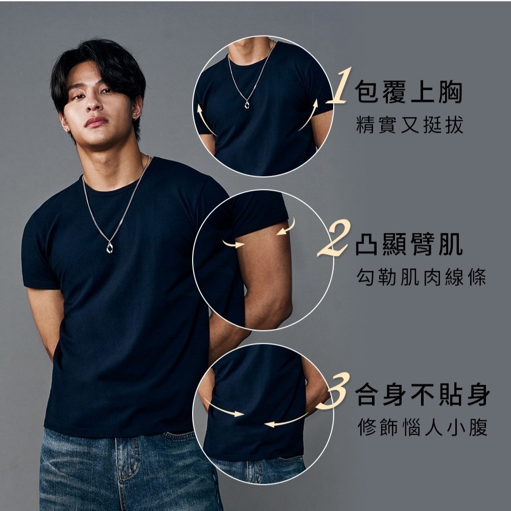 ◖現貨快速出貨◗ TAICH素T專賣｜大衛｜貝克漢7.0oz合身剪裁健身包覆上胸短袖男T素色T恤(大尺碼/抗激凸)-細節圖4