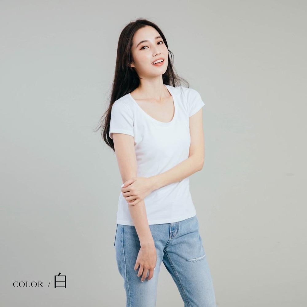 ◖24H快速出貨◗ TAICHI素T| 繆思 |  西裝外套上班族必備耐穿修身俐落穿著顯瘦版型女生U領素色短袖T恤-細節圖6