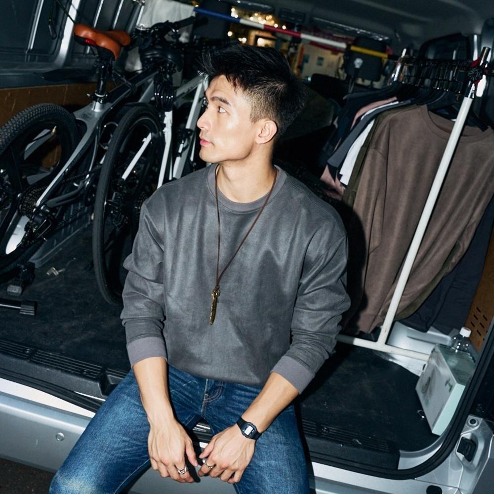 ◖現貨快速出貨◗ TAICHI素T專賣 | 麂皮大學T | 輕奢 重磅 寬鬆 休閒 麂皮絨 厚磅素色 長袖 素T-細節圖7