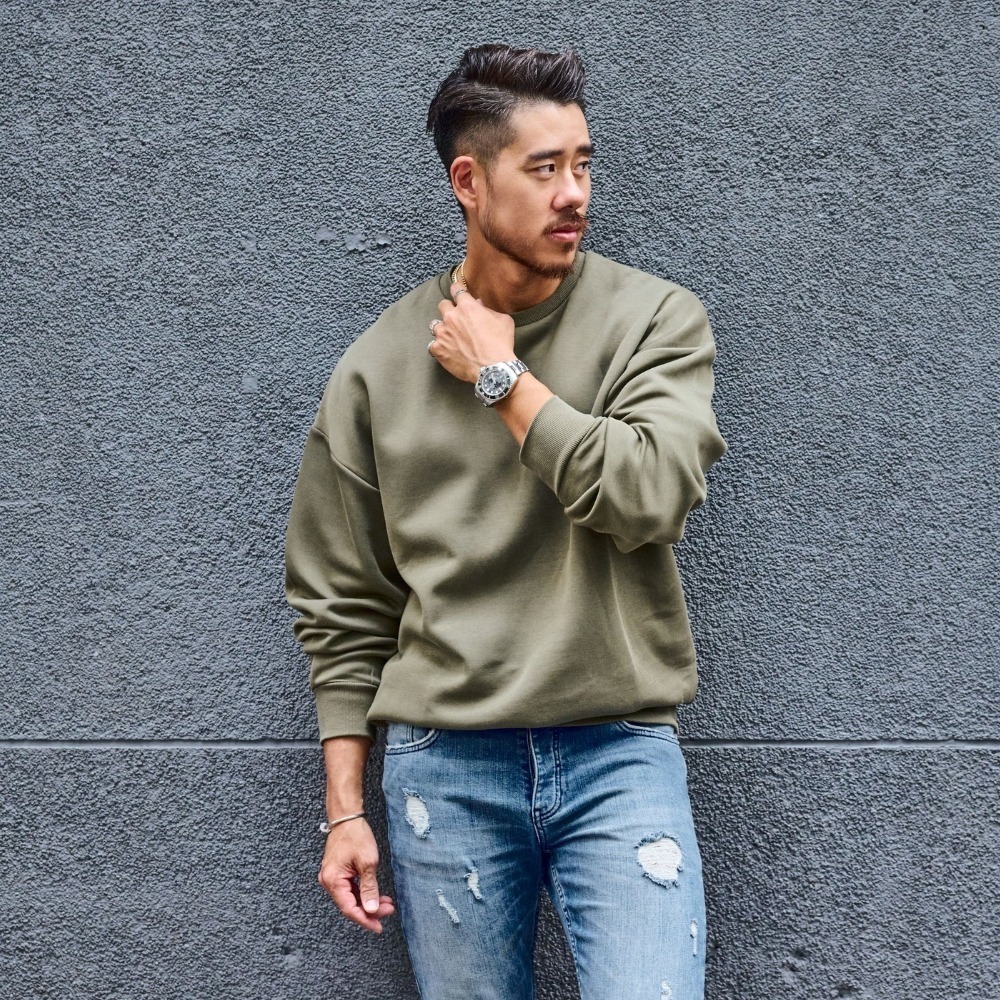 ◖現貨快速出貨◗ TAICHI素T專賣 | INTERLOCK 輕量澎感太空棉大學T 寬鬆落肩 藏肉黑 大尺碼 大學T-細節圖8