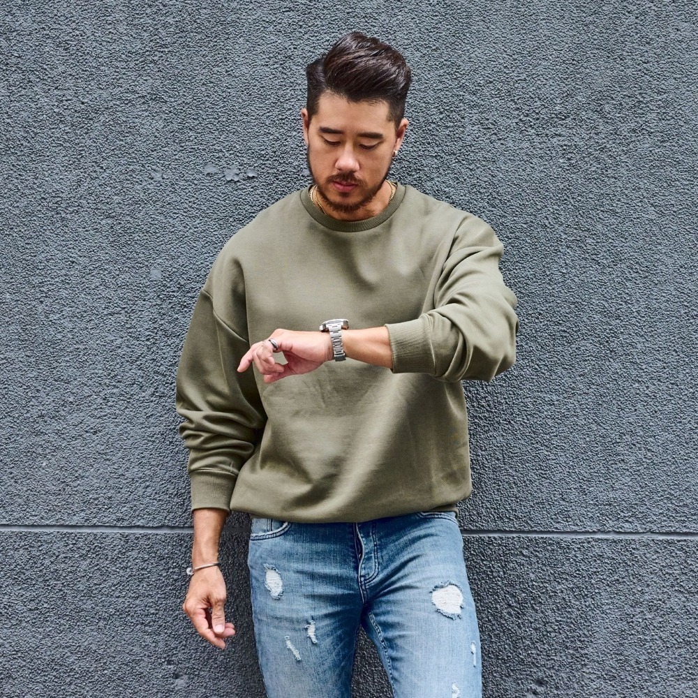 ◖現貨快速出貨◗ TAICHI素T專賣 | INTERLOCK 輕量澎感太空棉大學T 寬鬆落肩 藏肉黑 大尺碼 大學T-細節圖7