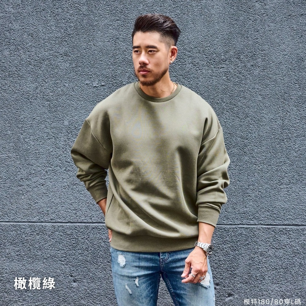 ◖現貨快速出貨◗ TAICHI素T專賣 | INTERLOCK 輕量澎感太空棉大學T 寬鬆落肩 藏肉黑 大尺碼 大學T-規格圖11