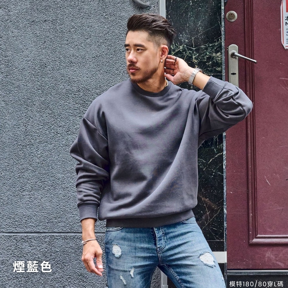 ◖現貨快速出貨◗ TAICHI素T專賣 | INTERLOCK 輕量澎感太空棉大學T 寬鬆落肩 藏肉黑 大尺碼 大學T-規格圖11