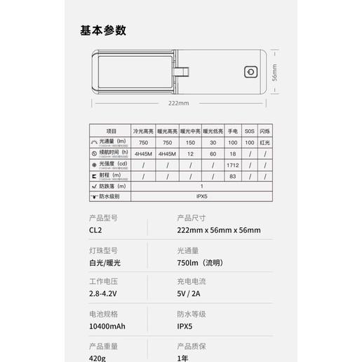 【快速出貨】🌵仙人掌露營🌵 KLARUS凱瑞茲CL2户外露營燈超長續航手提營地帳篷充電天幕氛圍燈-細節圖9