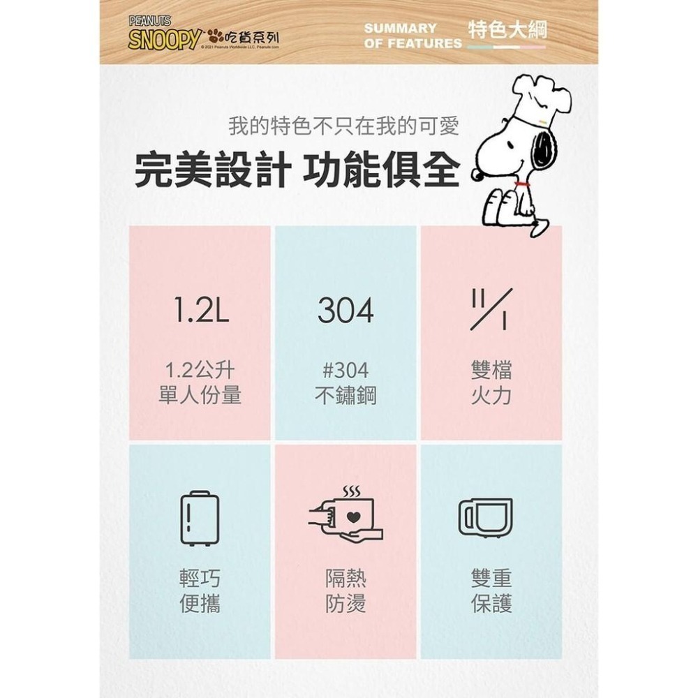 【免運x快速出貨x發票】魔力家 SNOOPY 史努比 S19雙層防燙快煮鍋 1.2L 美食鍋 魔力家M19 料理鍋-細節圖3