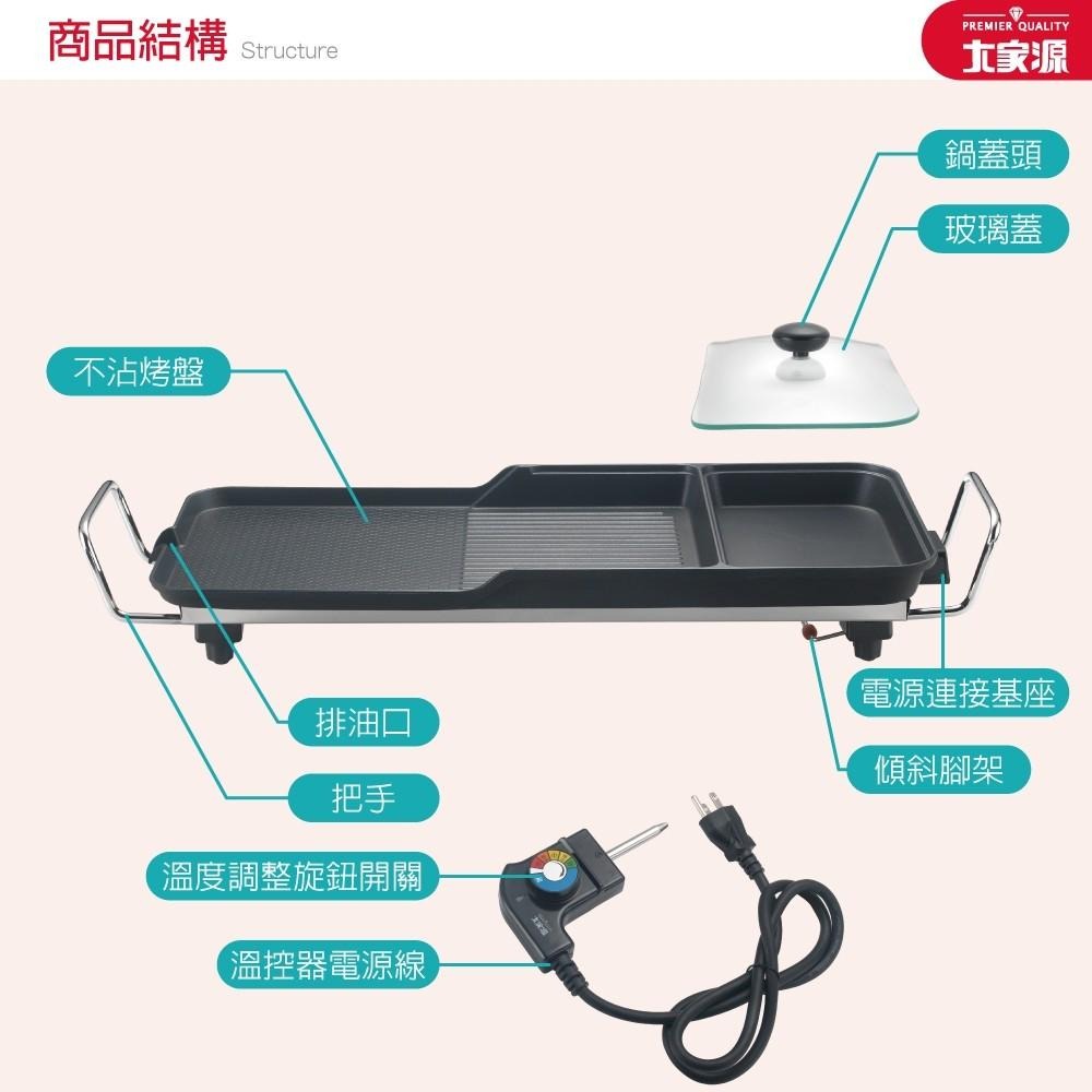 【公司貨x發票】大家源 BBQ多功能電烤盤 電燒烤盤 烤肉盤 燒烤盤 電烤爐 不沾烤盤 TCY-371601-細節圖8