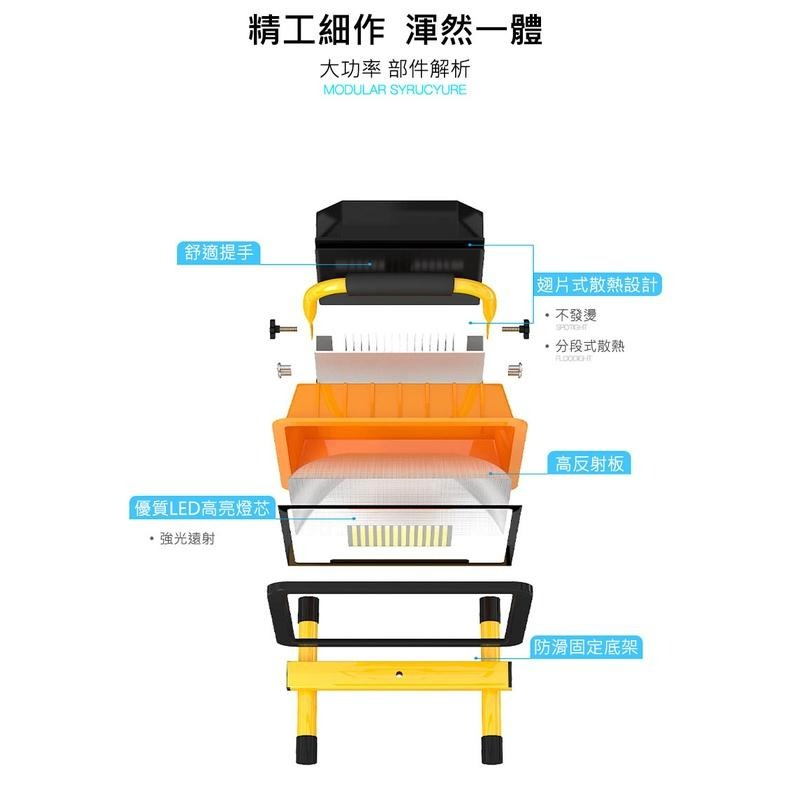 【公司貨x發票】100W 五檔可充電LED戶外照明燈 探照燈 工業級地燈 露營燈 工地燈 緊急照明燈 LED燈-細節圖4