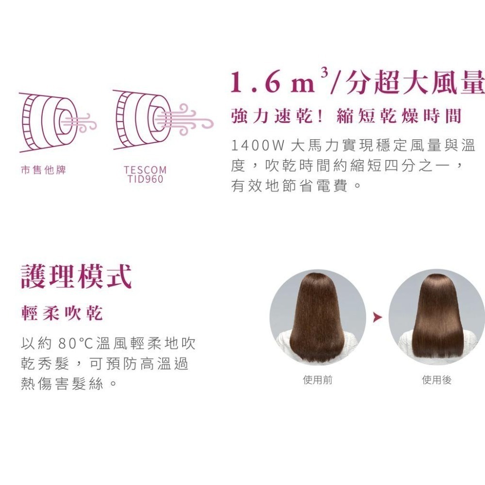 【現貨x免運x發票】TESCOM tid960 大風量 負離子 吹風機 TID960TW 吹風機 可摺疊 護髮護理-細節圖5