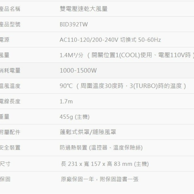 【現貨x免運費x發票🌈】TESCOM BID392TW 雙電壓吹風機 BID 392 大風量 負離子 吹風機 附烘罩-細節圖8