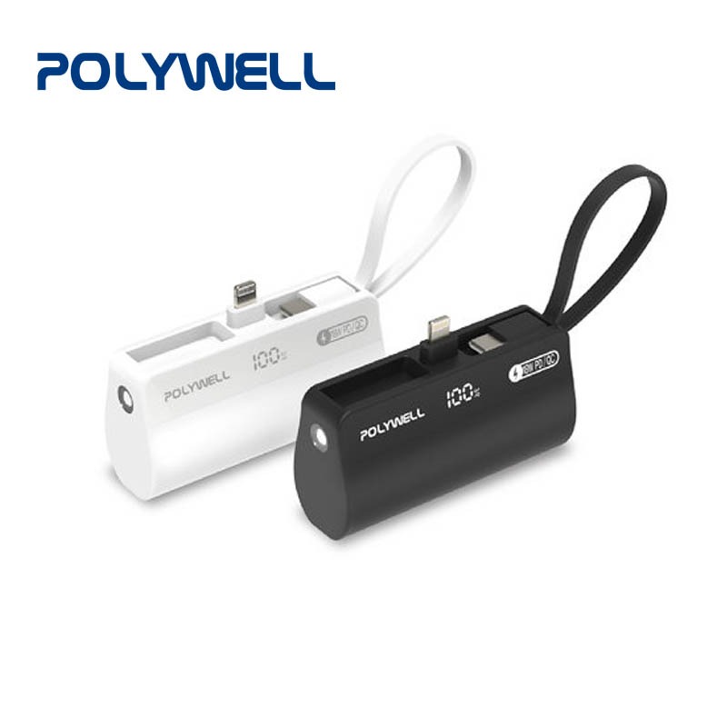 【快速出貨x發票】POLYWELL 直插隨身行動電源 5000mAh 18W快充 Lightning USB-C自帶線-細節圖2