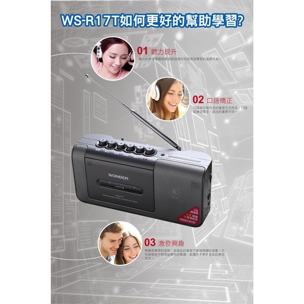 【免運費x發票】Wonder 旺德 手提式收錄音機 (WS-R15T) AM/FM 收音機 (WS-R17T) 錄音機-細節圖6