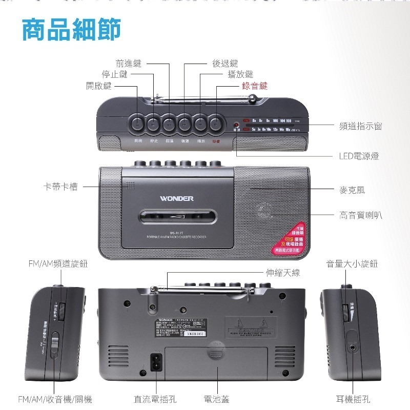 【快速出貨x免運】Wonder 旺德 手提式收錄音機 (WS-R15T) AM/FM 收音機 (WS-R17T) 錄音機-細節圖9