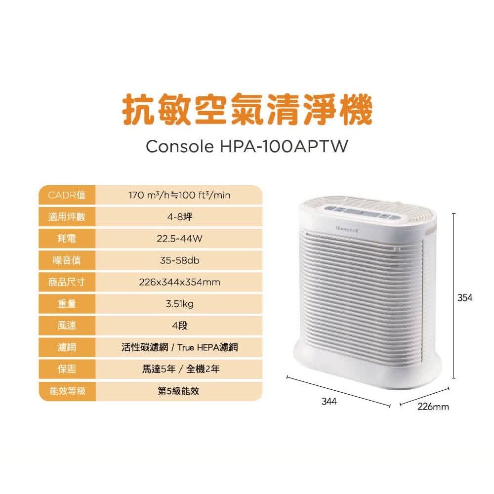 【公司貨x免運費x發票】Honeywell 抗敏 空氣清淨機 HPA-100APTW  4-8坪 清淨機 HPA100-細節圖10