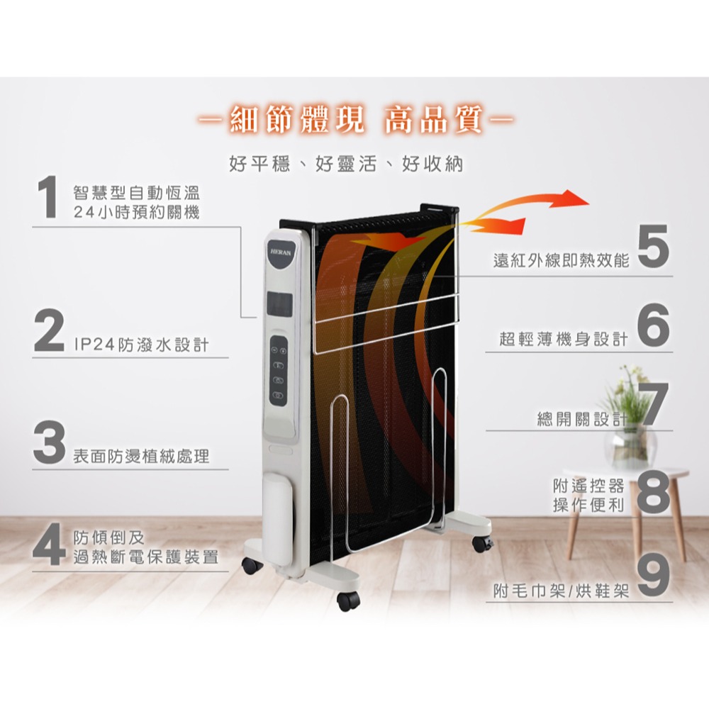 【快速出貨x發票】禾聯 HERAN 防潑水即熱式電膜電暖器 HMH-12R05(H) 電暖扇 電暖氣 電暖爐 暖爐-細節圖9