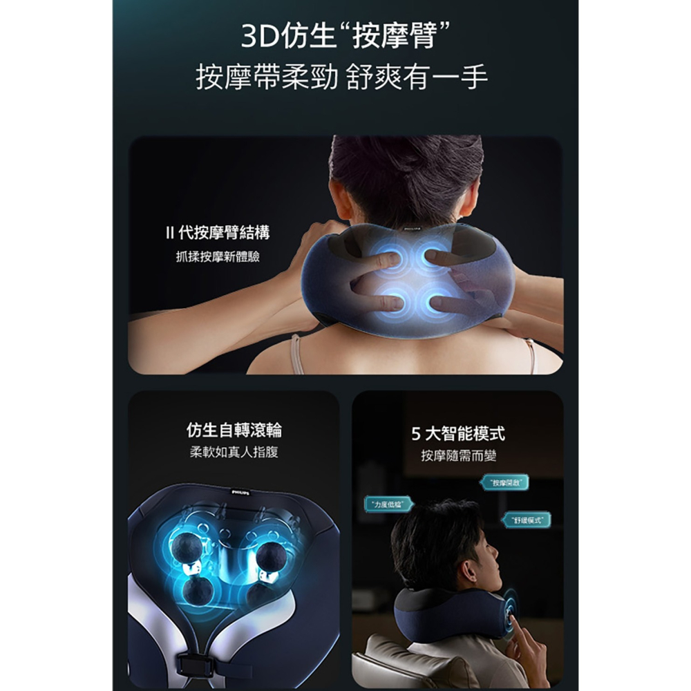 【快速出貨】Philips 飛利浦 頸部按摩器 PPM3502DB/90 揉捏 溫熱 按摩枕 肩頸按摩器-細節圖3