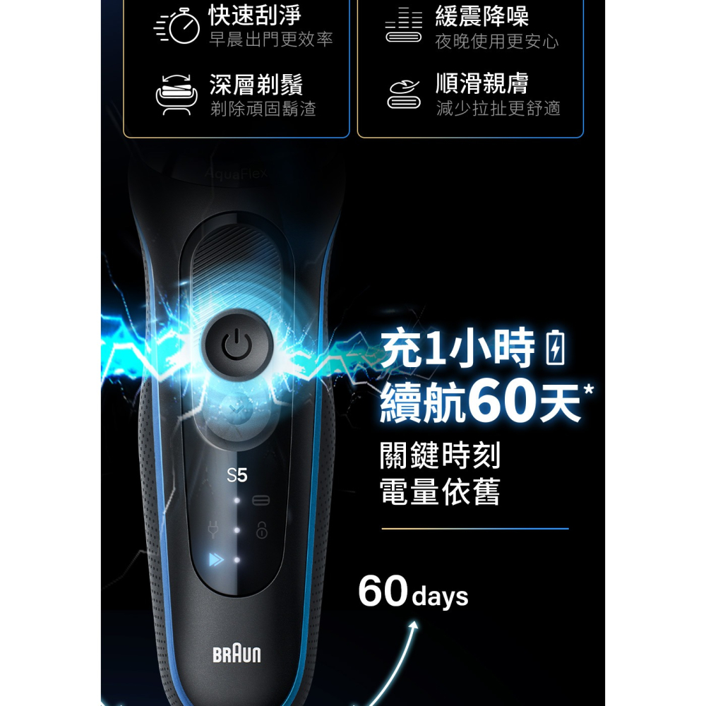 【快速出貨】德國百靈BRAUN 全新親膚 5系列PRO免拆快洗電動刮鬍刀 電鬍刀(53-B12000S) 刮鬍刀-細節圖11
