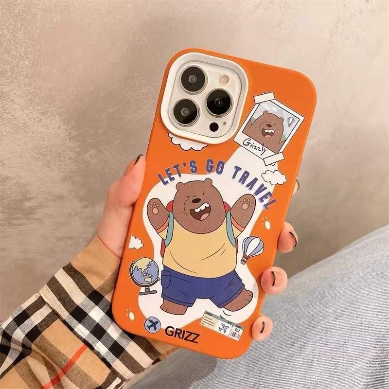 【RuRu】熊熊系列手機殼 蘋果全型號 藍 薄荷綠 橘 磨砂材質 全機包覆 防摔軟殼-細節圖2