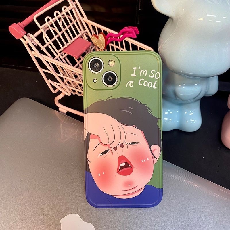 【RuRu】搞怪表情男女孩手機殼 蘋果全型號 紫 綠 全包式軟殼 連按鍵都不放過-細節圖3