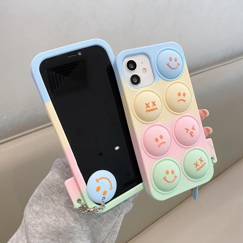【RuRu】舒壓按壓繽紛表情手機殼 蘋果全型號 矽膠材質 附吊飾 全包式立體軟殼-細節圖2
