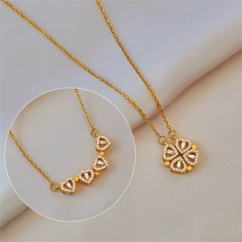 【RuRu】小眾設計 超熱賣輕奢愛心四葉草兩戴項鍊 百變造型兩種配戴方式 四葉草內置磁吸 鈦鋼材質 |40+6cm延長線-細節圖4