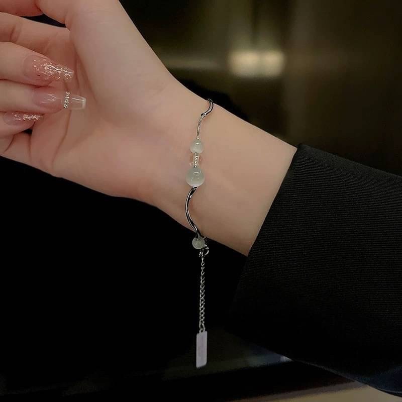 【RuRu】小眾設計 高級感貓眼石串珠手鍊 合金+貓眼石材質 鏈長18公分+5公分可調節-細節圖3