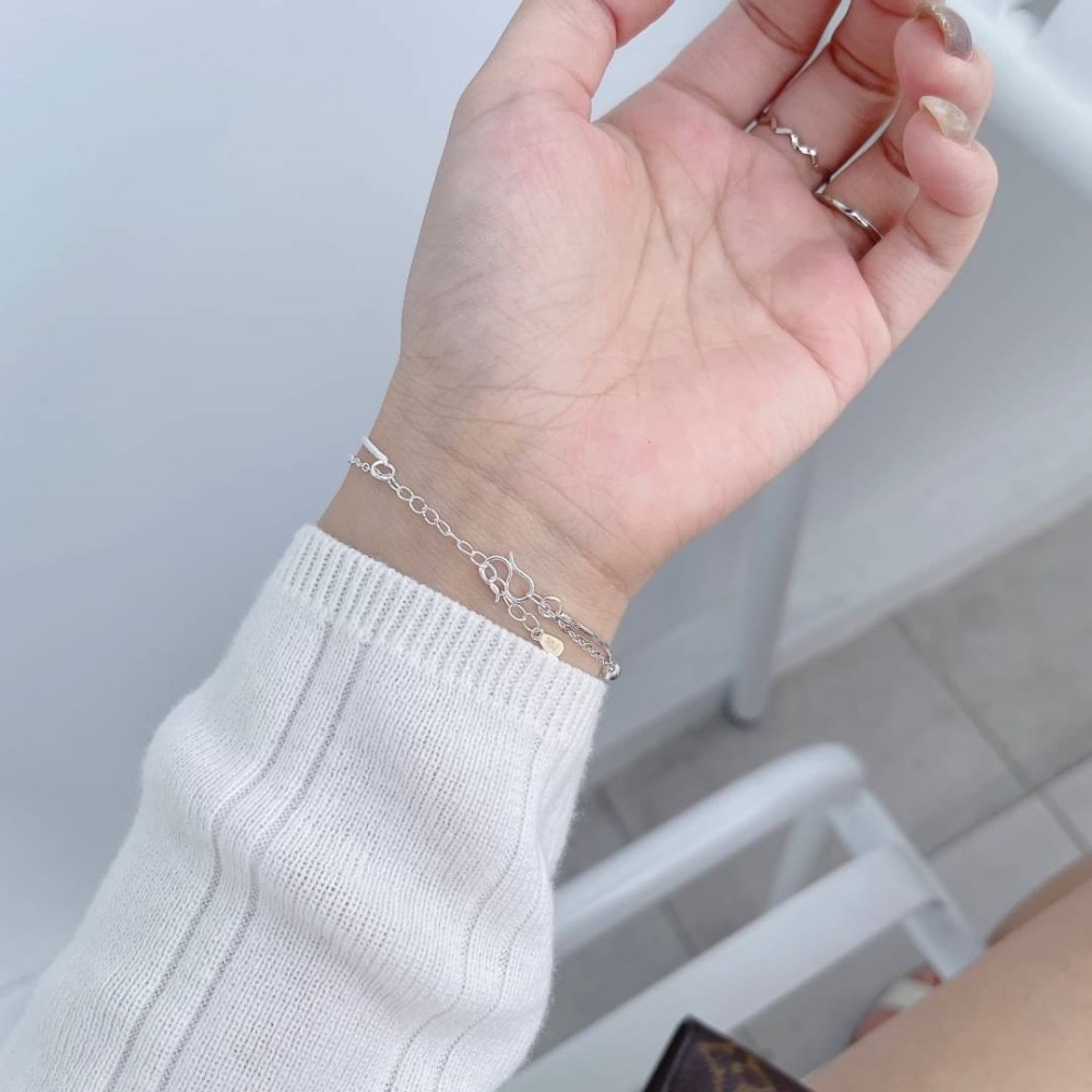 【RuRu】小眾設計 《925純銀》韓國小圓珠雙層手鍊 鏈長15公分+5公分 雙鍊 簡約風格-細節圖3