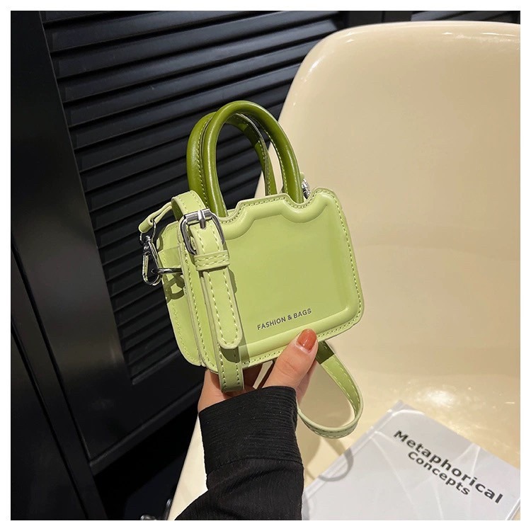 【RuRu】小眾設計 斜挎手提小方包 玫紅 粉色 綠色 杏色 黑色 PU材質 長12 高10厚5 (cm)-細節圖3