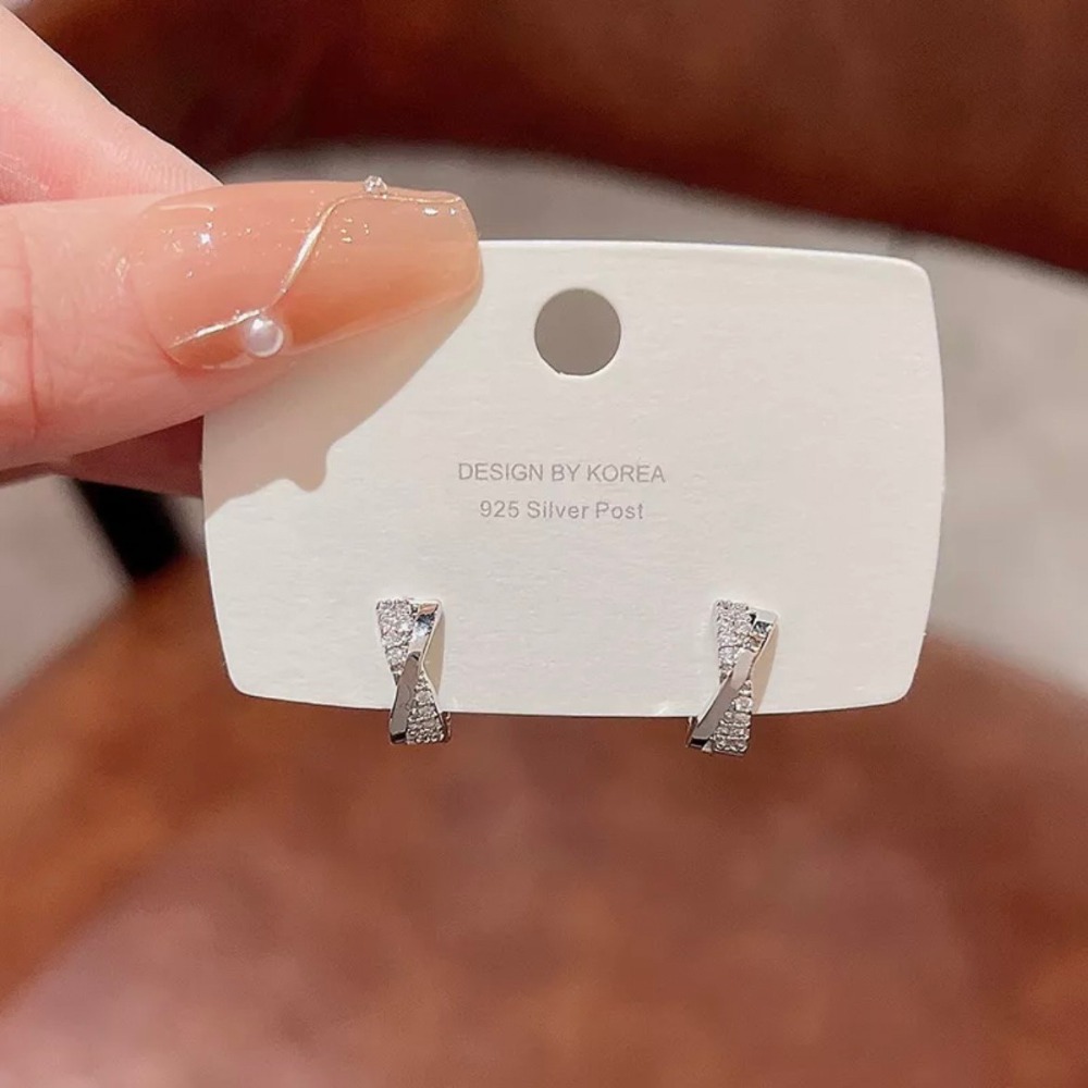 【RuRu】小眾設計 微鑲簡約耳扣耳環 銅 鋯石材質 耳扣式耳環 小巧可愛-細節圖2