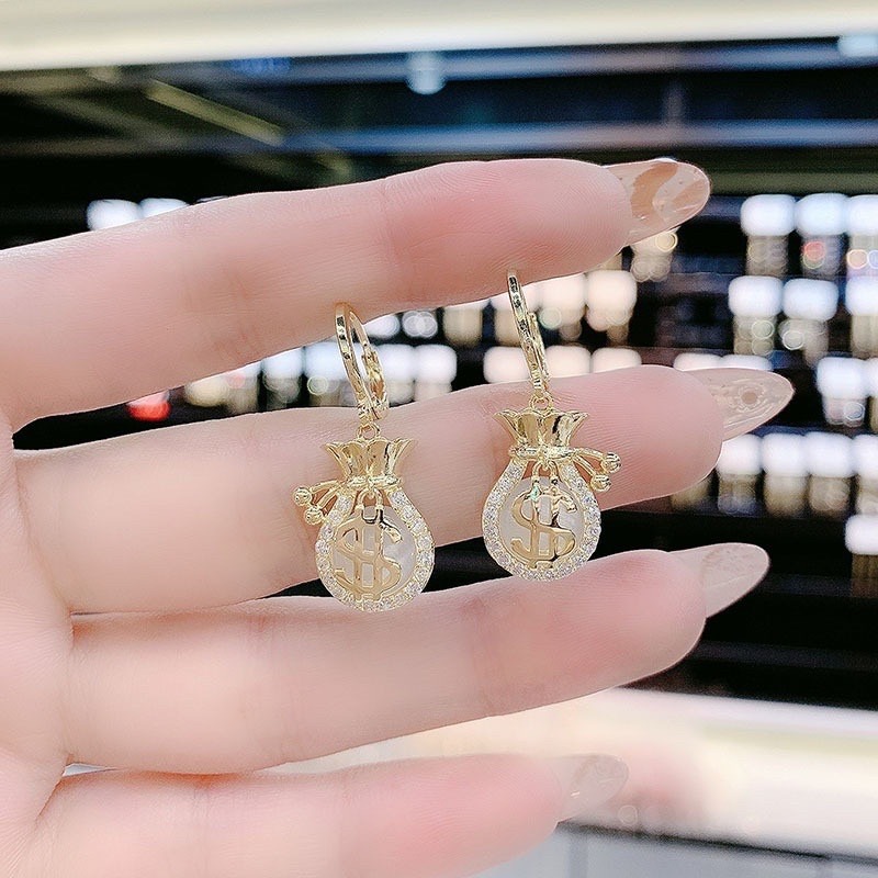 【RuRu】小眾設計 貓眼石福袋耳扣式耳環 貓眼石 合金材質 福袋 耳扣式耳環-細節圖2