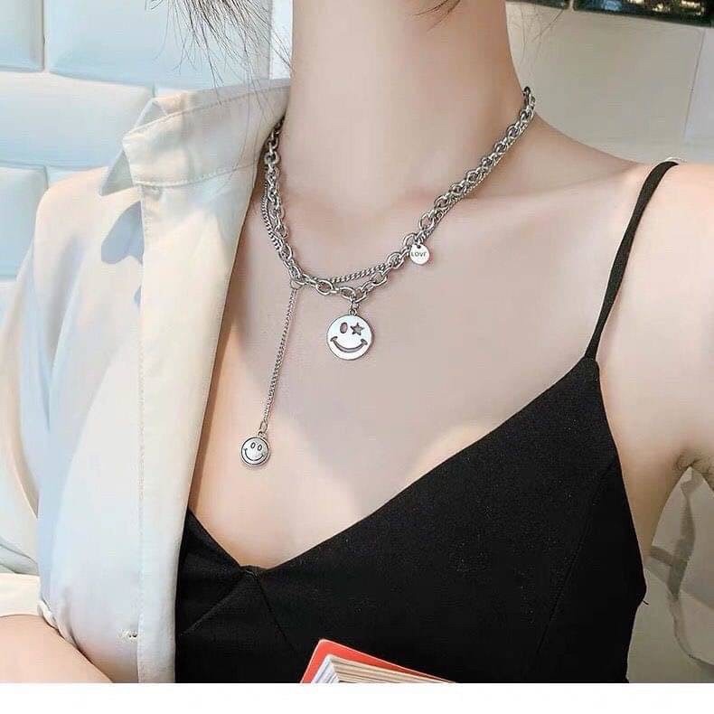 【RuRu】小眾設計 鈦鋼雙層笑臉項鍊 鈦鋼材質 簡約 百搭 鈦鋼項鍊-細節圖2