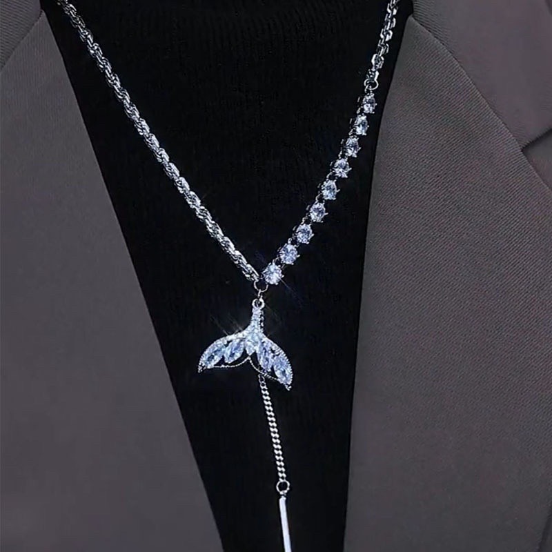 【RuRu】小眾設計 輕奢魚尾造型拼接項鍊 銅 鋯石材質 輕奢風 魚尾造型-細節圖2