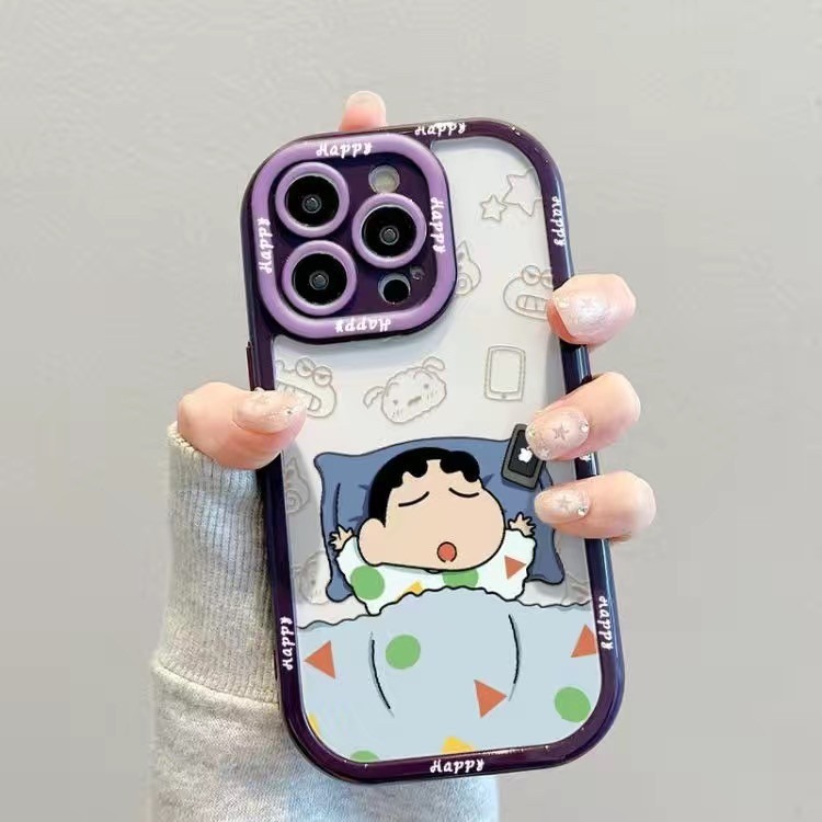 【RuRu】蘋果全型號·🍎 睡覺小新透明手機殼 抹茶綠 白 粉 黑 紫 全機包覆｜連按鍵都不放過｜防摔軟殼·♡-細節圖4