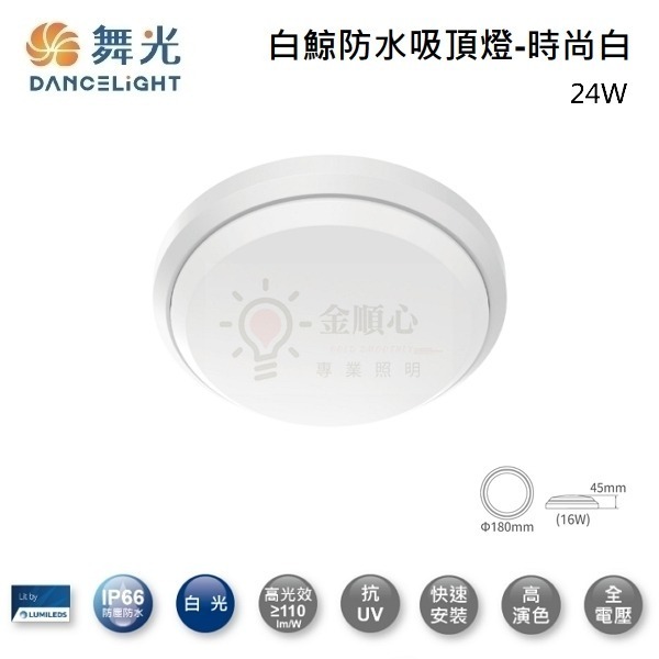 金順心照明 板橋好商量 舞光 LED 16W 24W 白鯨防水吸頂燈 IP66 防塵 防水 抗UV PP材質 防潮燈-規格圖6