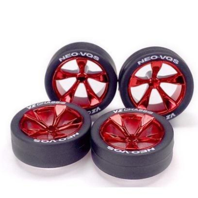 四驅車-田宮95592 (限定商品) 中徑電鍍胎框組 黑色超硬胎+紅色電鍍中徑框