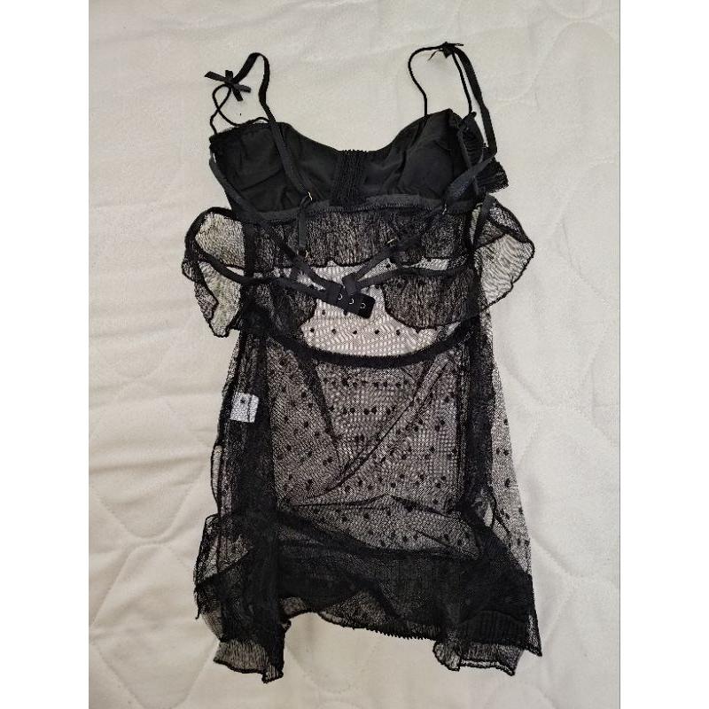 黑色 透視 點點 性感睡衣 free size(實際大小為S號)  附丁字褲-細節圖2