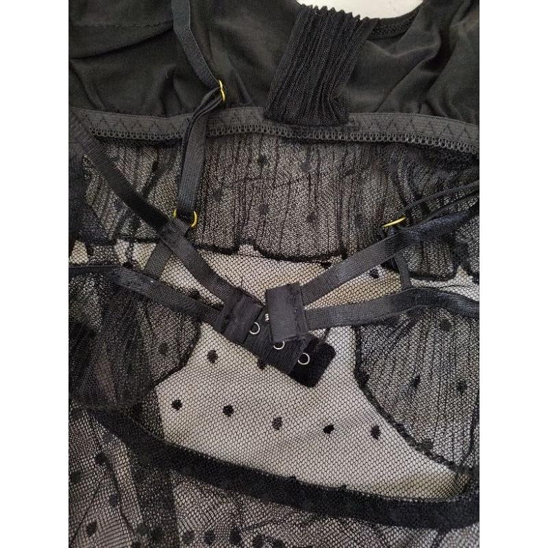 黑色 透視 點點 性感睡衣 free size(實際大小為S號)  附丁字褲-細節圖5