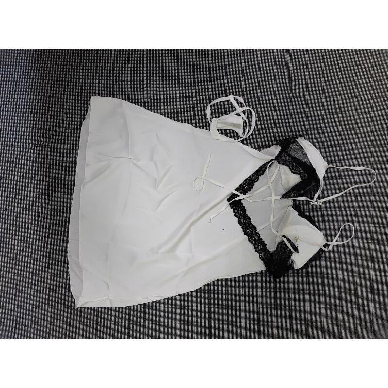 性感睡衣 白色 緞面 2XL 附胸墊 80~90公斤以內皆可穿-細節圖2