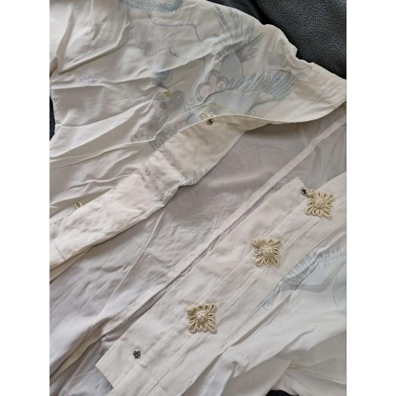 傳統服裝上衣 絲質 襯衫 L號 有一點黃漬 可清洗-細節圖3