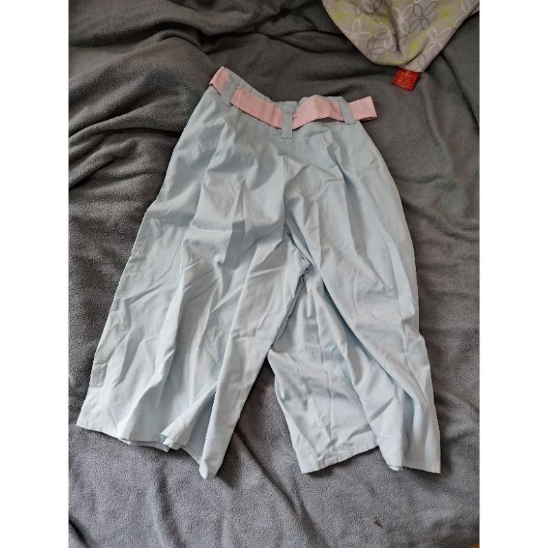 愛門 褲裙 粉紅腰帶 藍色褲裙 輕巧可愛 L號 有部分黃漬,可清洗 腰寬平放32公分-細節圖4